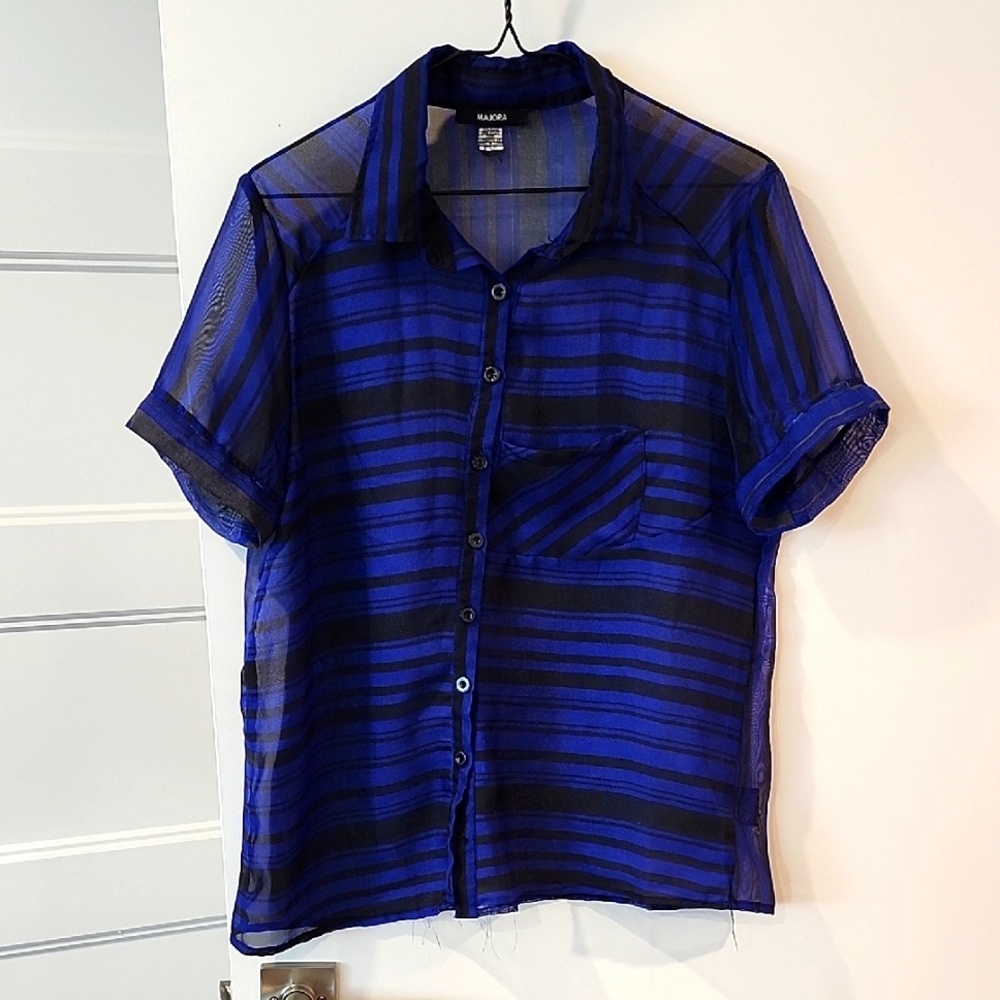 Majora Casual Blue and Black Button Down Shirt